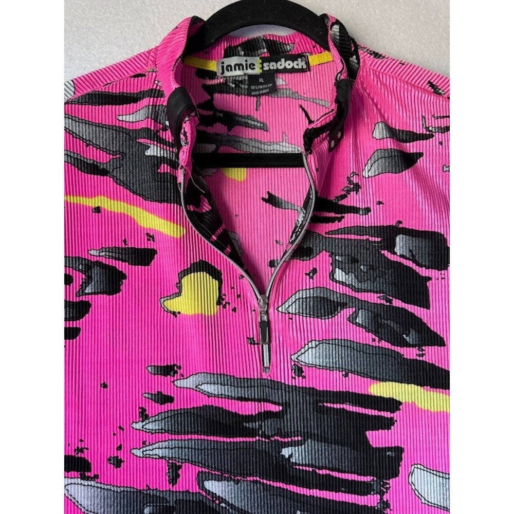 Jamie Sadock Golf Shirt Women XL Multicolor Abstract Short Sleeve Top Zip Neck - Picture 3 of 13